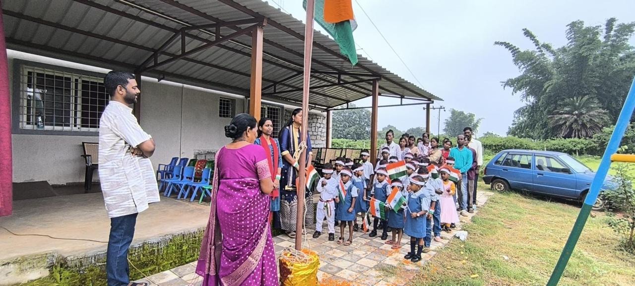Flag hoisting ceremony with students